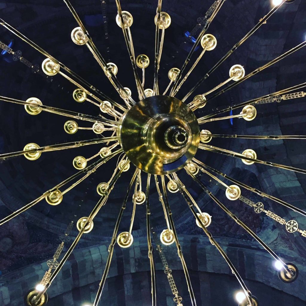 close up of a chandelier from below